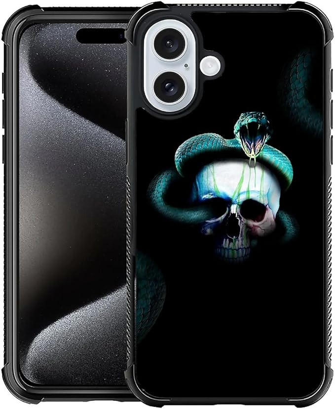 for iPhone 16 Case, Skeleton Winding Snake Pattern Graphic Design Girl Boy Soft Silicone Hard Acrylic Shock Protection for iPhone 16