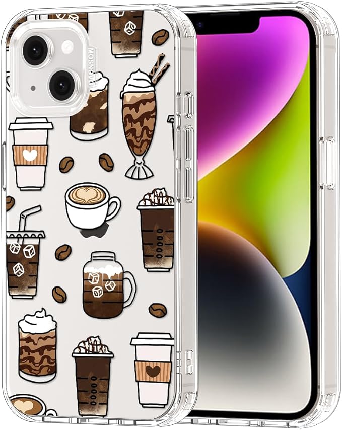 MOSNOVO for iPhone 13/14 Case | Military Grade 6.6ft Drop Tested | Clear with Coffee Design