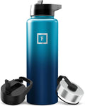 IRON °FLASK Camping & Hiking Hydration Flask with Straw, Wide Mouth Insulated Stainless Steel Sports Water Bottle - 40 oz Dark Night