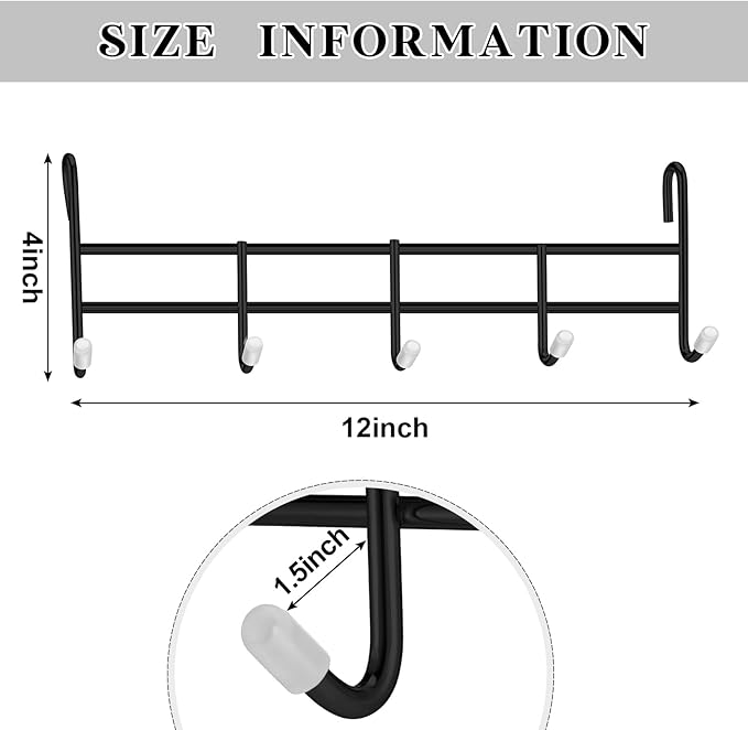 CroBlissful 2 Pcs 5 Hook Attachment for Wire Shelving 1.5 x 12 x 4 Inch Hanging Hooks Rack Wire Chrome Plated Steel Shelf Accessories Metal Hook Bars for Storage Display Organizer (Black)