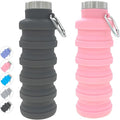 YCT Collapsible Water Bottle 17oz（500ml），Travel Portable Sport Water Bottle，Reusable Silicone Foldable Water Bottles for Gym Camping Hiking (Black+Pink)