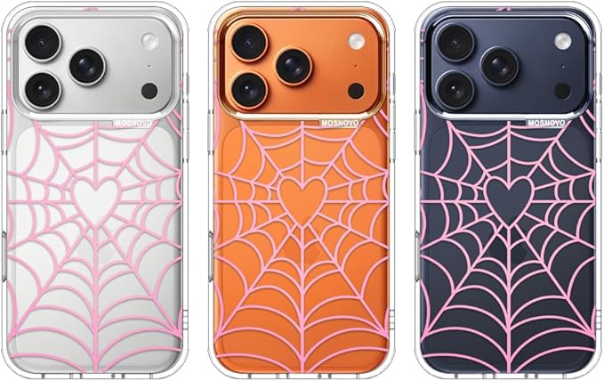 MOSNOVO for iPhone 17 Pro Case, Shockproof Military-Grade Protection 6.6ft Drop Tested, Camera Control, Clear Phone Case for iPhone 17 Pro, Pink Spiderweb Design