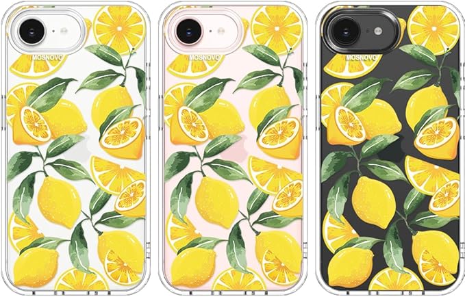 MOSNOVO for iPhone 17e Case/iPhone 16e Case, Shockproof Military-Grade Protection 6.6ft Drop Tested, Clear Phone Case for iPhone 16e / iPhone 17e, Lemon Design