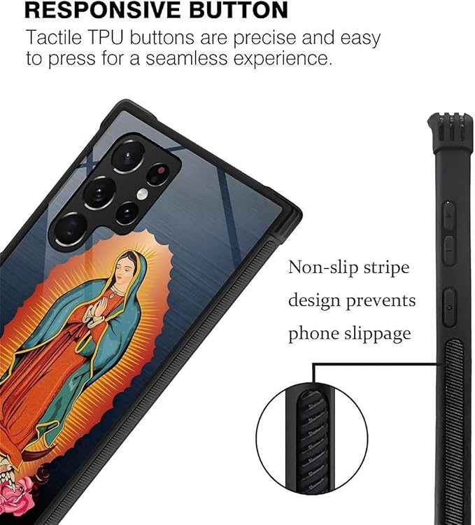 for Samsung Galaxy S22 Ultra Case, Red Virgen Guadalupe Pattern Graphic Design Girl Boy Soft Silicone Hard Acrylic Shock Protection for Samsung Galaxy S22 Ultra