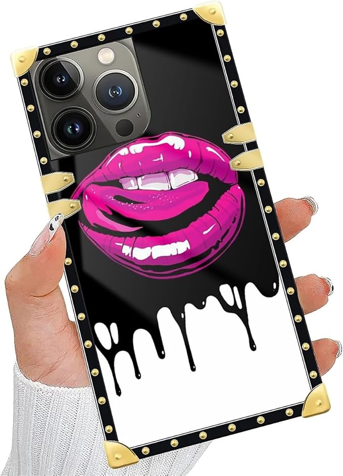 Compatible with iPhone 15 Pro Max Case, Black White Red Slap Sexy Luxury Golden Decoration for Girl Women Soft TPU Shockproof Protective Hard PC Back for iPhone 15 Pro Max
