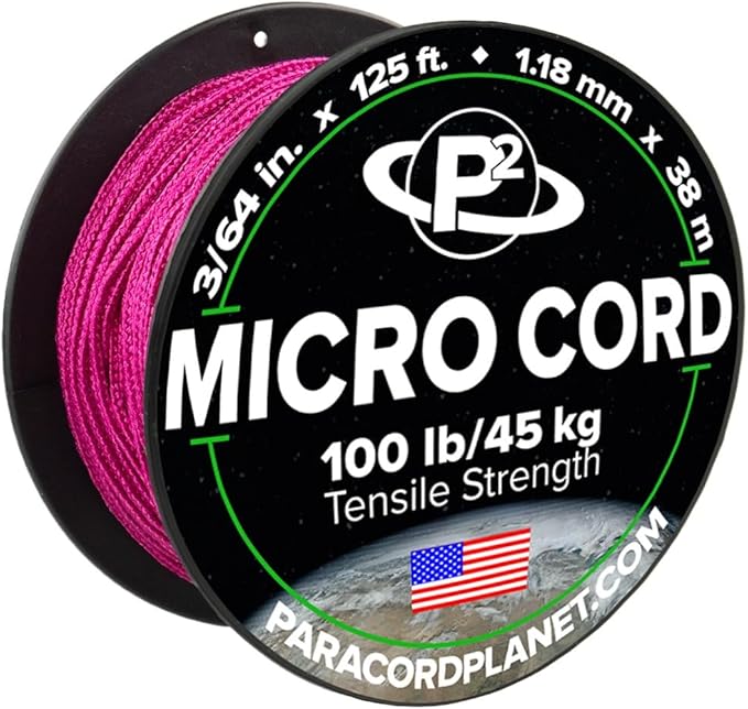 Paracord Planet Micro Paracord – Thin Braided Cord for Crafting, Fishing, and DIY Projects in 125 ft Spools – Fuchsia