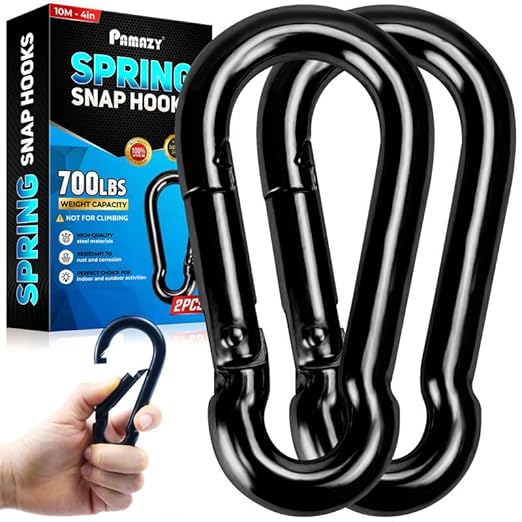 PAMAZY 2Pcs 4In Spring Snap Hooks 700LBS Capacity, Carabiner Clip, Heavy Duty Rope Connector, Quick Link Carabiners Spring Snap Hooks for Indoor & Outdoor Activity, Camping, Climbing, Fishing, Hiking
