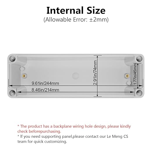LeMotech IP67 Waterproof Junction Box ABS Plastic Project Box Dustproof Electrical Box Outdoor Enclosure for Electronics DIY Case Gray 9.8X 3.1x 3.3 inch (250x 80x 85 mm)