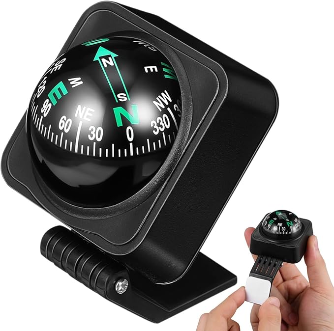Vaguelly Adjustable Automotive Compass Ball for Car and Boat Dashboard Navigation Abs Acrylic Surface Mount Car Compass for Accurate Direction Guidance