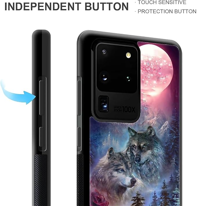 for Samsung Galaxy S20 Ultra Case, Star Two Wolfs Howling Pattern Graphic Design Girl Boy Soft Silicone Hard Acrylic Shock Protection for Samsung Galaxy S20 Ultra
