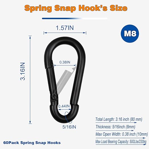 30PCS M8 Heavy Duty Carabiner Clip, 3Inch Snap Hook Quick Link Carabiner Clips,Spring Link Buckle for Fishing Camping Hammock Dog Leashes-550LBS Holding Capacity (Black)
