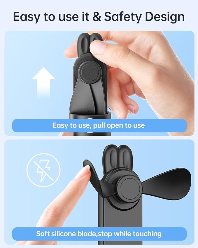 Portable Handheld Mini Fan: 2 in 1 Rechargeable Hand Held Fan with Backup Power & Digital Display - Summer Essentials for Travel, Concerts, Makeup, Lash - Gifts for Women, Girls (Black)