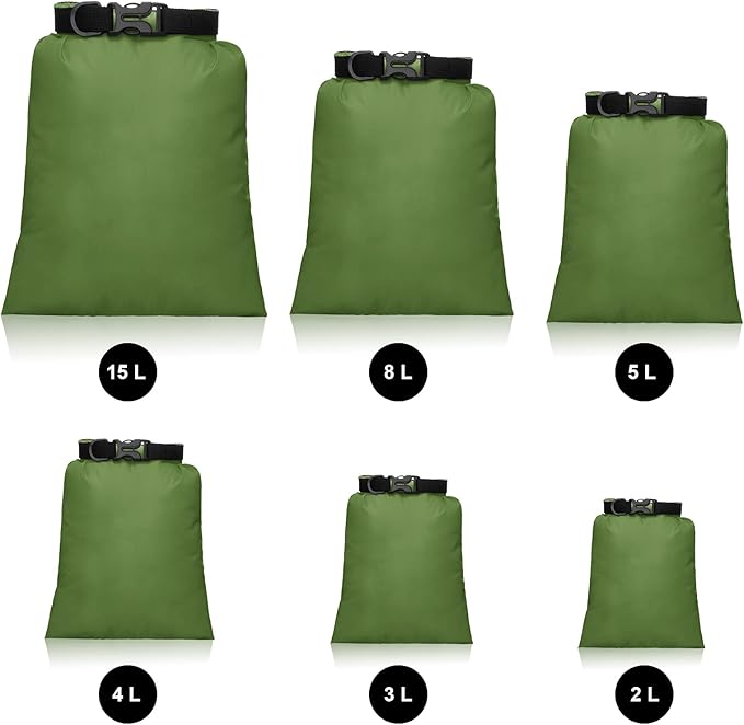 Shappy 6/12 Pcs Waterproof Dry Bags, Lightweight Outdoor Waterproof Dry Stuff Sacks 15/8/5/4/3/2 L and Long Adjustable Shoulder Strap for Kayaking Rafting Boating Hiking Camping