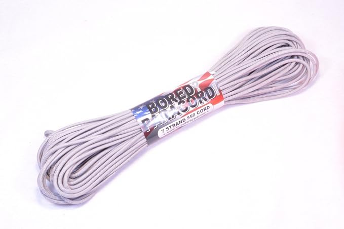 BORED? PARACORD! 550 lb Paracord – Ideal for Crafting, DIY Projects, Camping, Military & Active Outdoors – 300+ Colors – Tactical Parachute Cord Type III – Strong - Silver Grey 50 Feet