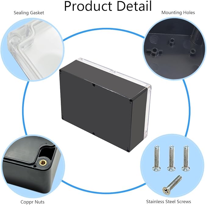 Project Box IP65 Waterproof Junction Box ABS Plastic Black Electrical Boxes DIY Electronic Project Case Power Enclosure Clear Cover 11.42”x8.27“x3.94