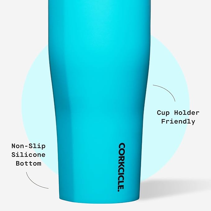Corkcicle Go Cup XL - Leak-Proof Travel Tumbler - Triple Insulated Stainless Steel Water Bottle - Easy-Carry Handle - Summer Drinkware Gift - Keeps Drinks Ice Cold - 30 oz - Capri Blue