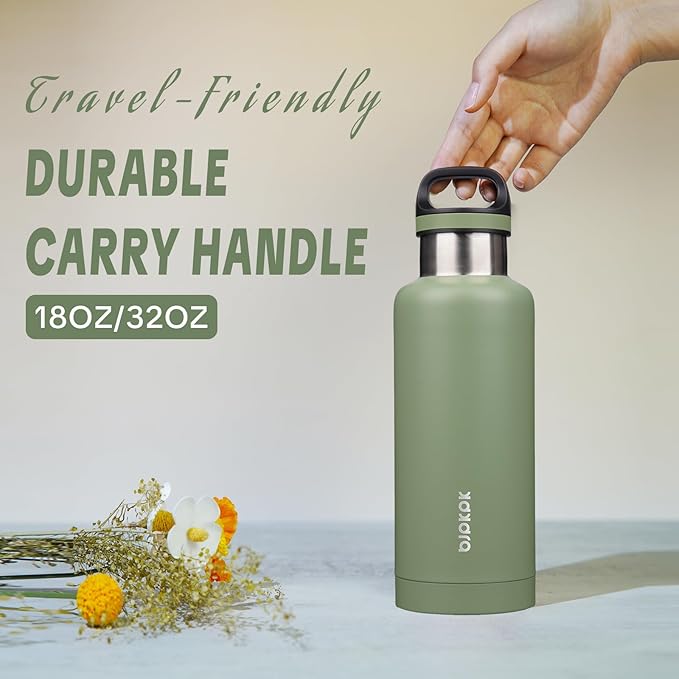 BJPKPK Insulated Water Bottle 32OZ Stainless Steel Water Bottle with Handle Double Walls Vacuum Insulated BPA Free Flask,Forest Green