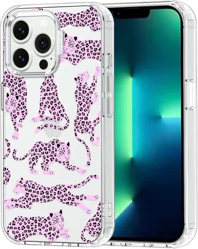 MOSNOVO Case for iPhone 13 Pro, [Buffertech 6.6ft Military-Grade Drop Protection] [Anti Peel Off Tech] Clear TPU Bumper Phone Case Cover Design - Pink Leopard