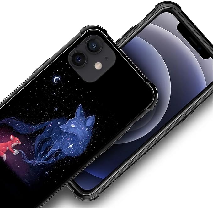 for iPhone 12 Mini Case, Galaxy Fox Wolf Pattern Graphic Design Girl Boy Soft Silicone Hard Acrylic Shock Protection for iPhone 12 Mini