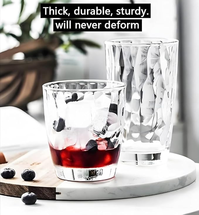 15 Oz Unbreakable Tritan Drinking Glasses Shatterproof Acrylic Glasses Drinkware BPA Free Hard Plastic Cups Reusable Kitchen Water Glasses Drinking Set of 6 (Clear)