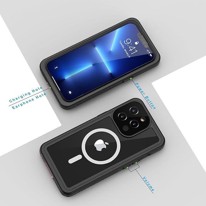 Lanhiem Magnetic for iPhone 13 Pro Max Case, Waterproof Dustproof Cover [Built in Screen Protector] [Compatible with MagSafe], Full Body Heavy Duty Phone Case for iPhone 13 Pro Max - 6.7” (Black)