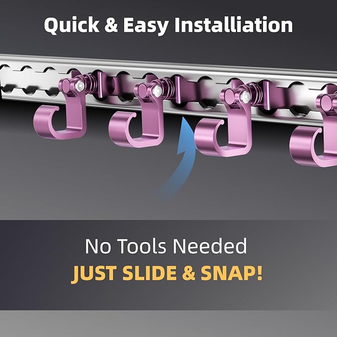 4 Pack L Track Hooks with Single Stud Fitting, Spring-Loaded Adjustable Gear Hook, Aluminum L Track Accessories for Trailer, Truck, Garage, Tie Down System, 100LBS Max Load Capacity – Purple
