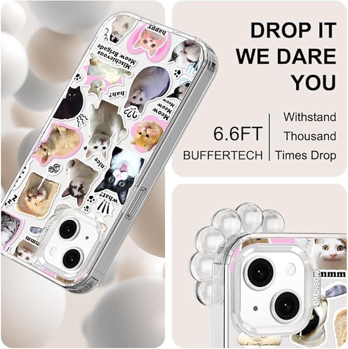MOSNOVO for iPhone 13/14 Case | Military Grade 6.6ft Drop Tested | Clear with The Cat Brigade Design