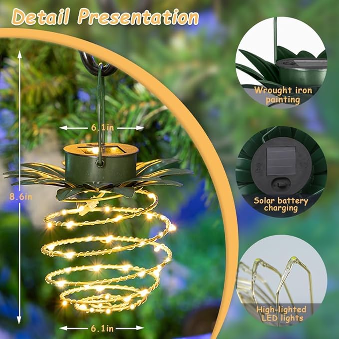 JHPGEOE 4 Pack Outdoor Solar Hanging Lantern Lights - 60LED Waterproof Solar Pineapple Light Outdoor for Garden,Yard Porch Lawn Backyard Landscape Pathway Patio Outside Gardening