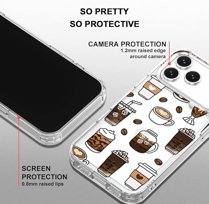 MOSNOVO for iPhone 17 Pro Max Case | Military Grade 6.6ft Drop Tested | Camera Control | Clear with Coffee Design