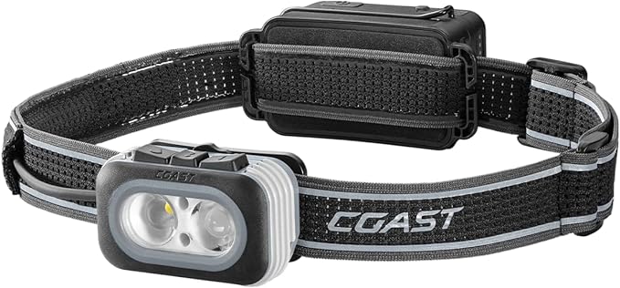 Coast RL20R 1000 Lumen Tri-Color LED Rerchargeable Headlamp with Flood and Spot Beams, Variable Light Control, Fixed Focus, Ultra-Strap, Red/Green Modes