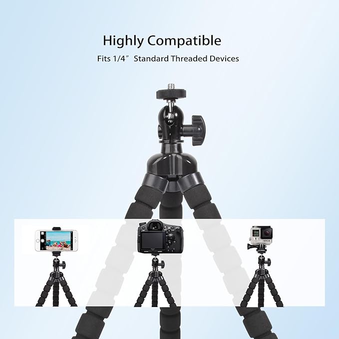 Phone Mini Tripod, Ruittos Premium Flexible Mobile Phone Tripod Stand Compatible with iPhone Samsung Go Pro, Small Digital Camera, Black