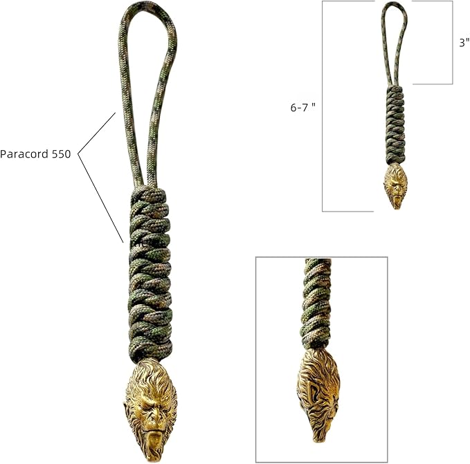 Handmade Lanyards with Brass Beads – Paracord 550 Survival Gear Leash for knives, Outdoor, and EDC Tools