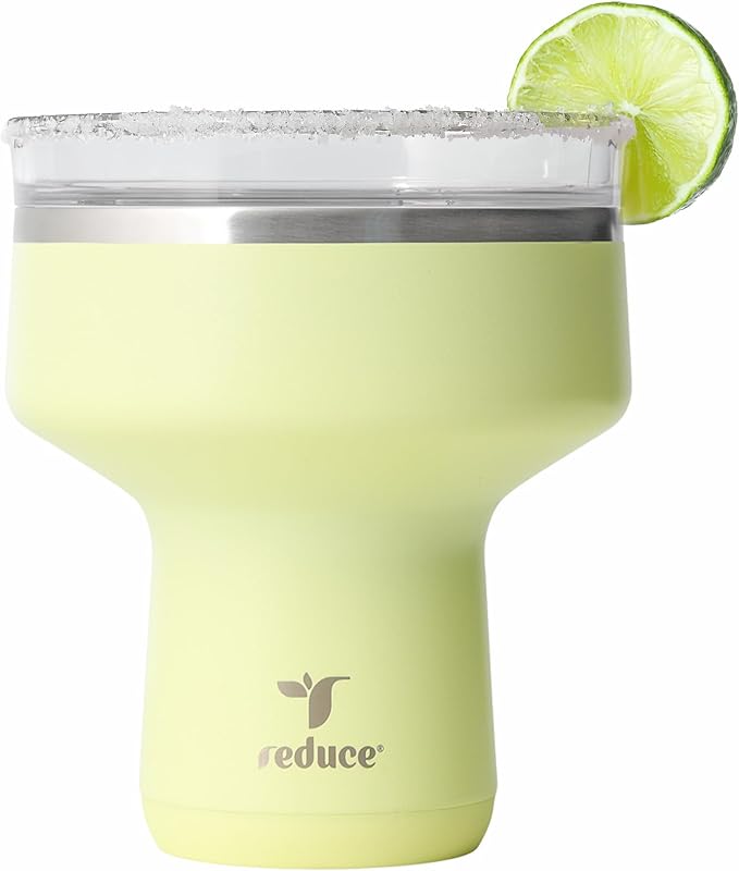 REDUCE Saltini 16 oz Cocktail Tumbler - Insulated Margarita Tumbler with Lid - Keeps Drinks Cold for 10 Hours - 360 Sippable Martini Glass Alternative - Shatterproof, Perfect for Parties - Lemon Luau