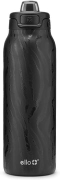 Ello Pop & Fill 32oz Stainless Steel Water Bottle with QuickFill Technology, Double Walled and Vacuum Insulated Metal, Leak Proof Locking Lid, Straw and Chug, Reusable, BPA Free, Black Zebra