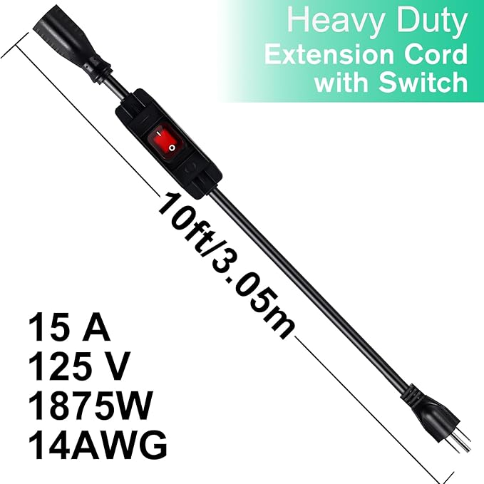 Extension Cord with Switch On/Off Waterproof Switch 10Ft No Plugging and Unplugging Invintage Stereo Devices Without Built-in Power Switch(10 FT)