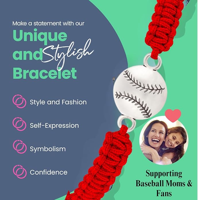 Sportybella - Baseball Bracelet, Baseball Jewelry, Adjustable Braided Baseball Bracelet, Baseball Gifts, Baseball Accessories