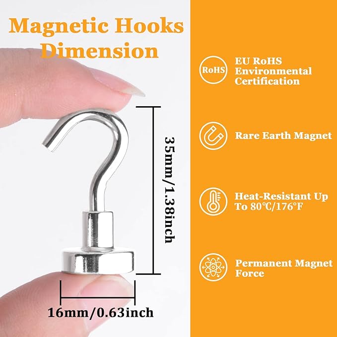 30Pcs Super Strong Magnetic Hooks, 25lbs Magnetic Hook Heavy Duty for Hanging, Rare Earth Neodymium Magnet Hooks, for Cruise Ship Camping Grill Kitchen Fridge Garage Wall