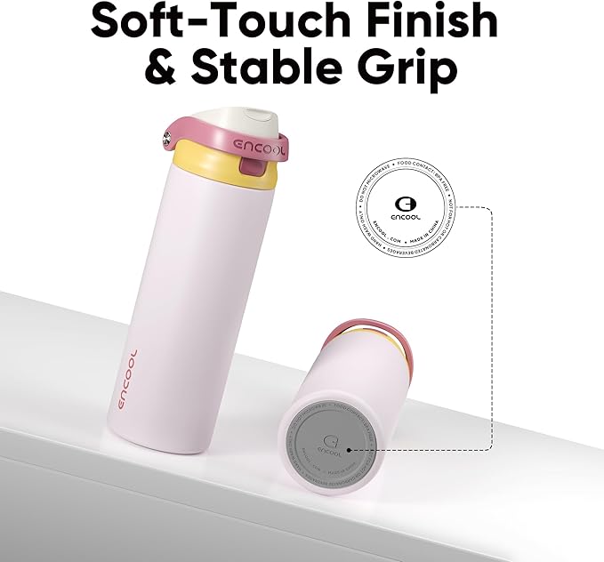 ENCOOL Leakproof Insulated Water Bottle with Straw Dual-Sip Water Bottle Bag-Safe Design for Work, Commute & Gym – Keeps Drinks Cold All Day, 32 oz, Blush Pink