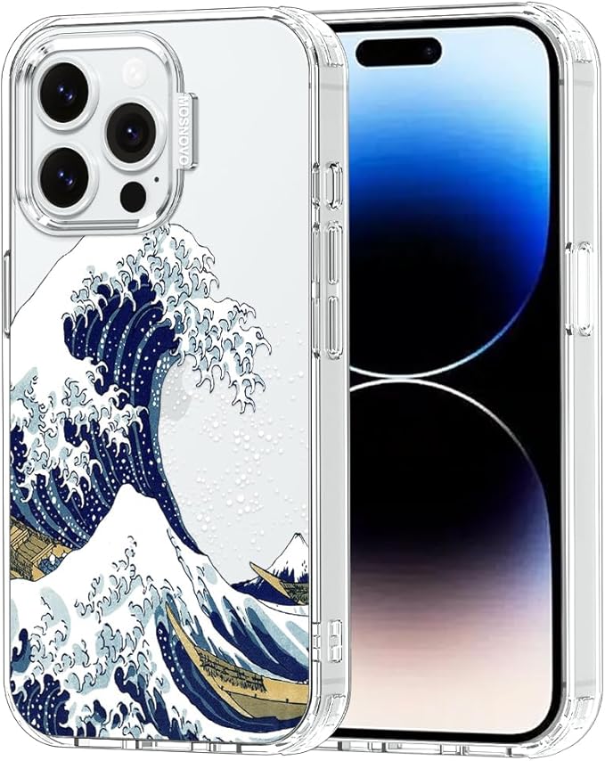 MOSNOVO Case for iPhone 14 Pro Max, [Buffertech 6.6ft Military-Grade Drop Protection] [Anti Peel Off Tech] Clear TPU Bumper Phone Case Cover Design - Great Wave