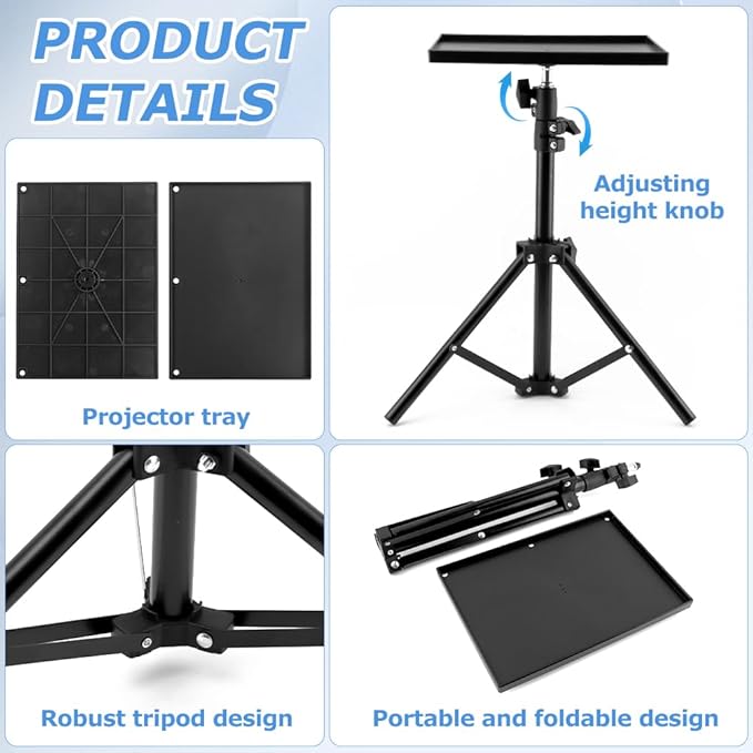 Projector Tripod Stand, Portable Laptop Tripod Stand, Multi Purpose DJ Equipment Studio Stand Mount Holder for Outdoor Office Home Stage, Adjustable Height 21.65 to 47.24 Inch