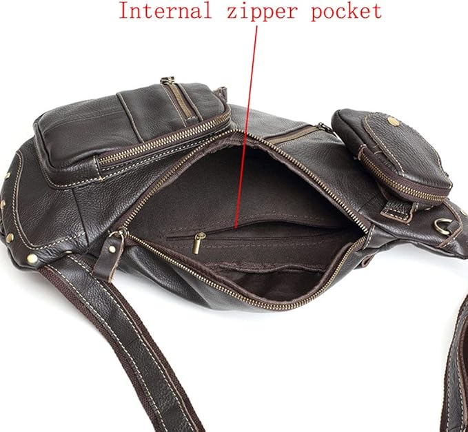 Hebetag Vinatge Leather Sling Bag Crossbody Backpack for Men Travel Outdoor Hiking Large Cool Shoulder Chest Pack Bags Daypack