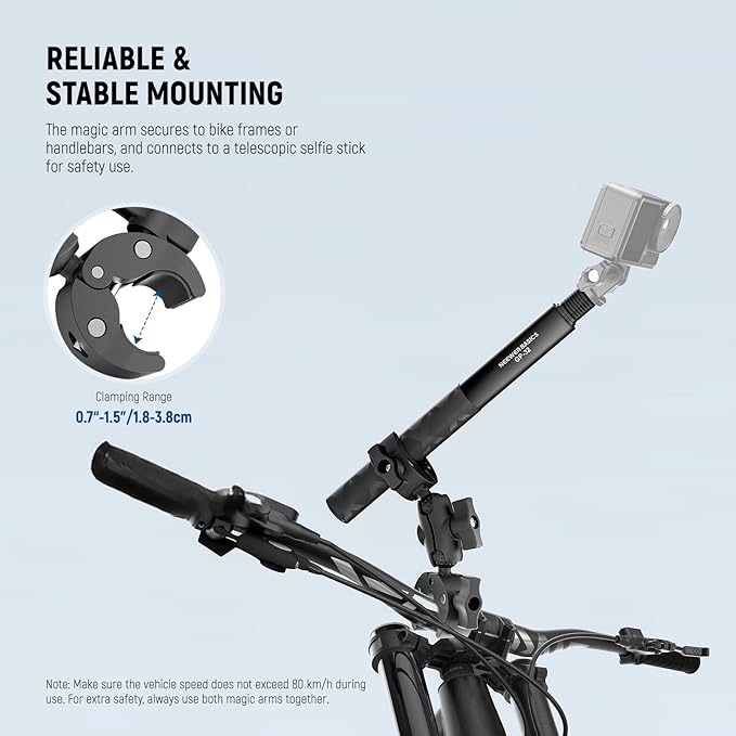 NEEWER Basics Motorcycle Bike Mount Accessories Kit, Invisible Selfie Stick Bicycle Handlebar Clamp Holder Compatible with Insta360 DJI OSMO 360 Pocket 3 Action Cameras for POV Video Recording, GP-32