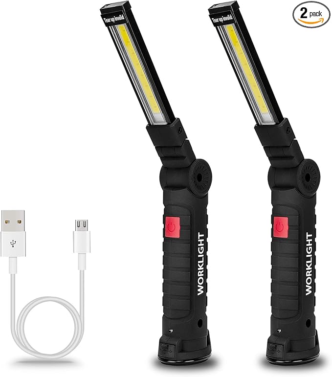 Lmaytech Tool Gifts for Men 2Pack Rechargeable LED Work Lights with Magnetic Base, 360° Rotation,Versatile Lighting for Repairs, Outdoors, Mens Gifts