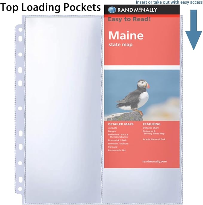 30 Pack 60 Pockets 4.5x11” Folded Map Sleeves, Ultra-Clear Brochure Organizer Pages for 3 Ring Binder, Top Loading Map Protector Sleeves