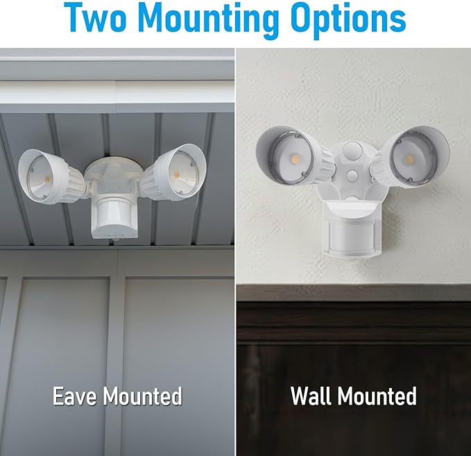 LEONLITE COB LED Security Light, Motion Sensor Outdoor Lights, Dusk to Dawn, 100-277V, ETL Listed, Adjustable Heads, Motion Detector Flood Light, Aluminum, IP65 Waterproof, 3000K Warm White, White
