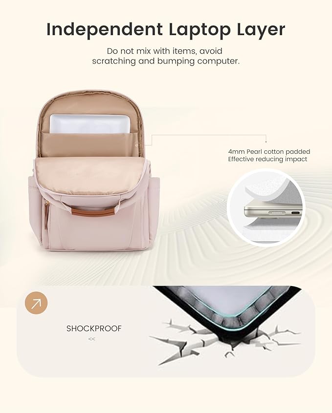 LOVEVOOK Laptop Backpack for Women with Leather Trim & Tumbler Pockets, 15.6" Work Backpack Purse, Travel Personal Item Bag, Carry On Business Computer Bag for Office, School, or Gift, Soft Milk