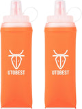 UTOBEST Soft Flask Collapsible Running Water Bottle, Flexible TPU Folding Bottles for Hydration Pack for Hiking Cycling (Orange-500ml*2)