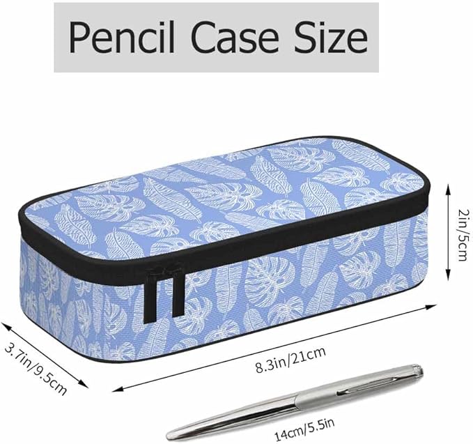 Blue Leaves Pencil Case Tropical Palm Summer Nature Tree Exotic Pencil Bag Pen Markers Pouch Holder Organizer for Boy Girl School Students