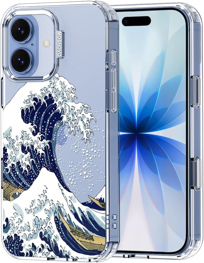 MOSNOVO for iPhone 17 Case | Military Grade 6.6ft Drop Tested | Camera Control | Clear with Great Wave Design