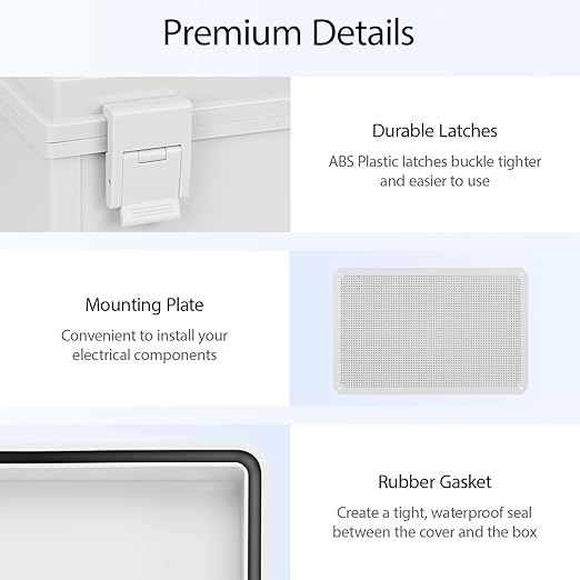 Electrical Box IP65 Waterproof Dustproof ABS Plastic Enclosure, Outdoor and Indoor Project Box Hinged Cover with Mounting Plate Wall Brackets Outer Dimension 23.6"x 15.7" x 8.7", Grey